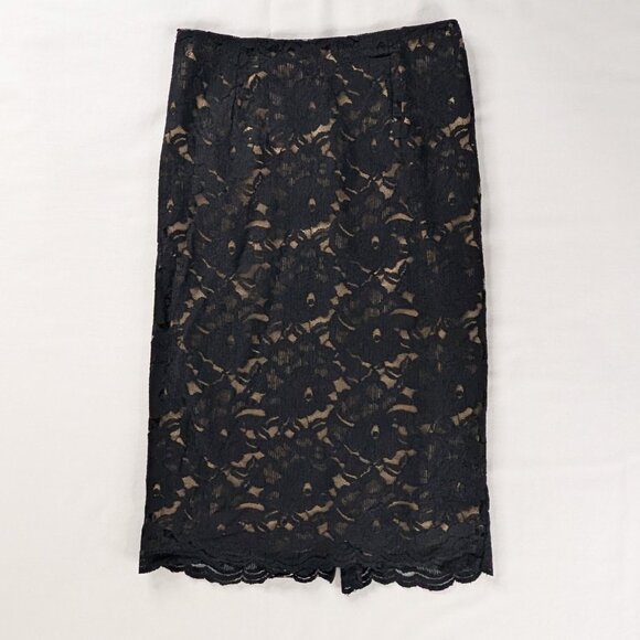 Y2k New York & Company Black Floral Lace Layered Tan Satin Lined Back Slit Skirt - Picture 3 of 10